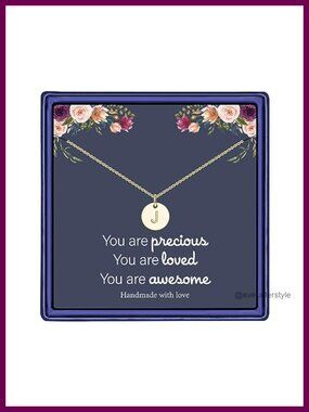 14K Gold Plated Disc Initial Necklace - Pendant with Lobster Clasp, 16 inch